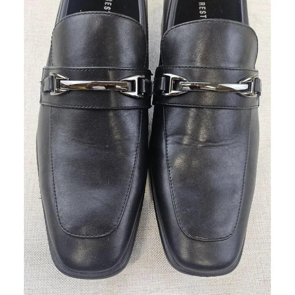 RESTORATION Classic Loafers Shoes Black Leather Metal Bit Square‎ Toe Mens 8